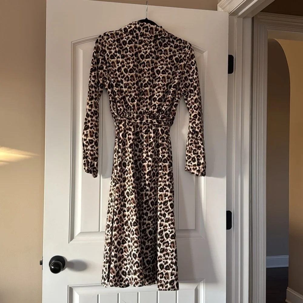 Leopard Midi Shirt Dress Size S